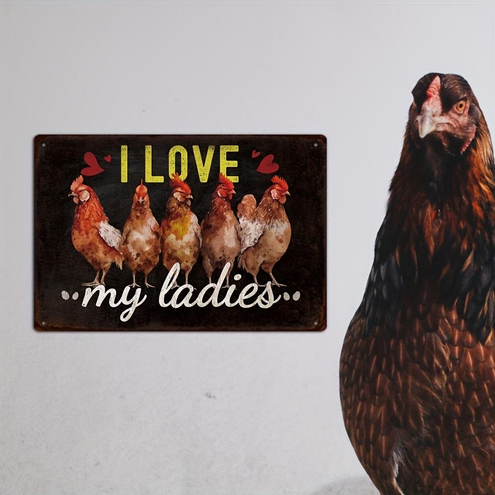 2D Flat, 1pc Vintage Chicken Metal Tin Sign "I Love My Ladies" - Farmhouse Chicken Coop Wall Art with Hens, Rustic Poultry Decor