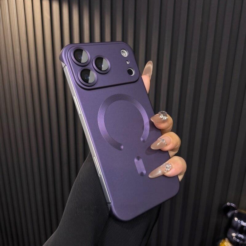 Thin Metallic Paint PC For  Magnetic Case For For Iphone 17 Air 16 1 14 13 Pro Max Plus Lens Protect Frameless Cooling Cover