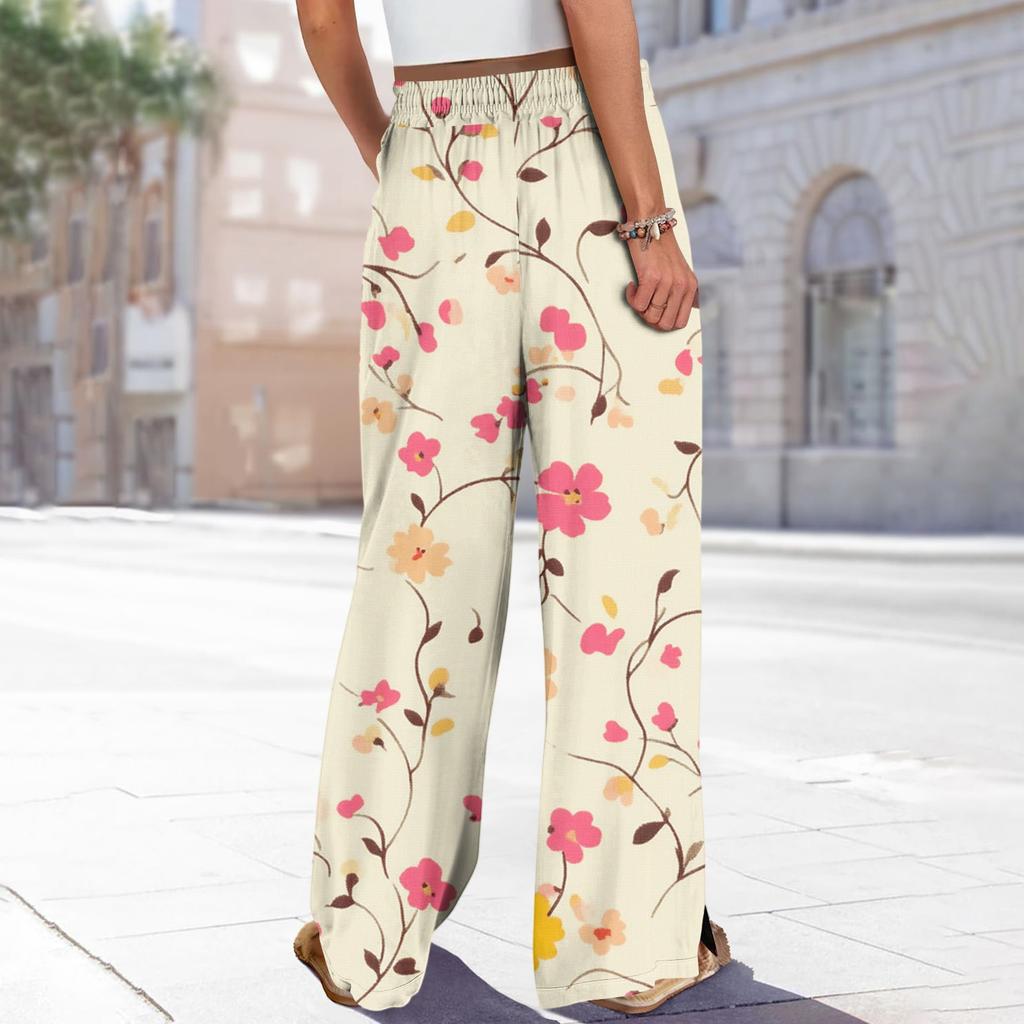 Dámské potištěné kalhoty s širokými nohavicemi s kapsami Vysoký pas Stahovací šňůrka Volné ležérní kalhoty