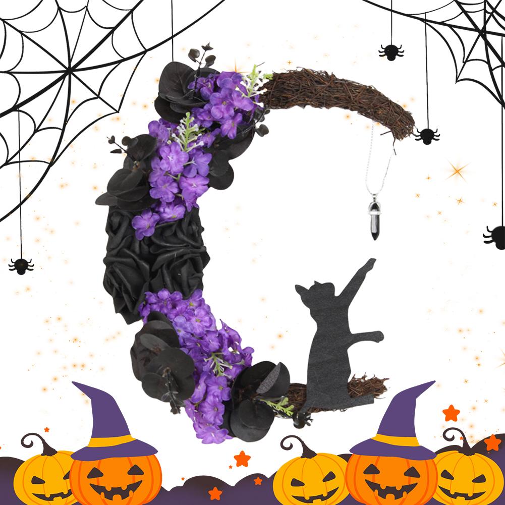 30CM Gothic Wreath Door Decoration Front Door Halloween Moon Wreath Charming Door Decoration Wreaths for Home Party Window Wall