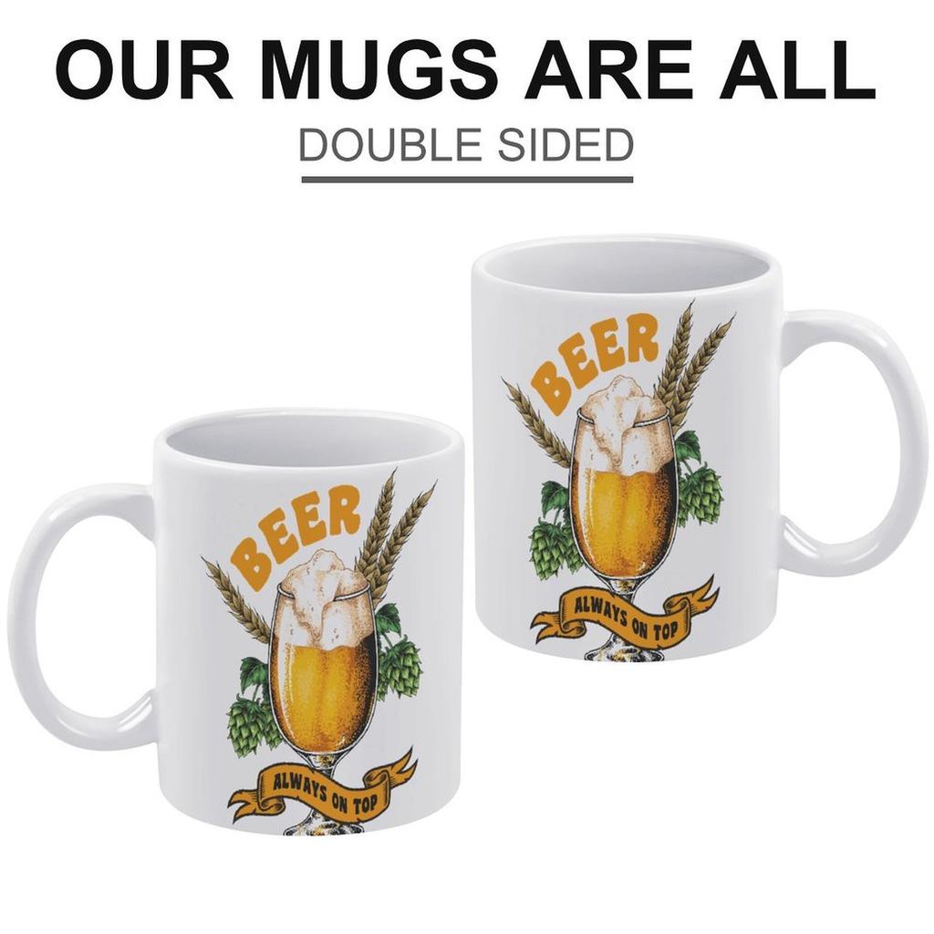 1pc 11oz Ceramic Coffee Mug with Double-Sided Print for Beer Fans, Gift Option