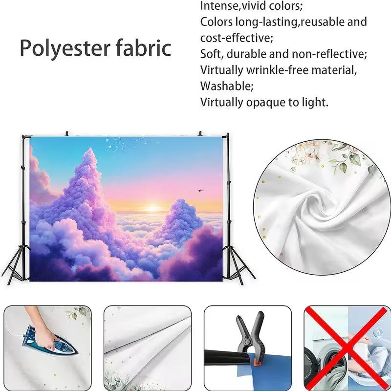 2D Dreamy Sky Backdrop Pink Purple Cotton Candy Clouds At Sunset Photography Background