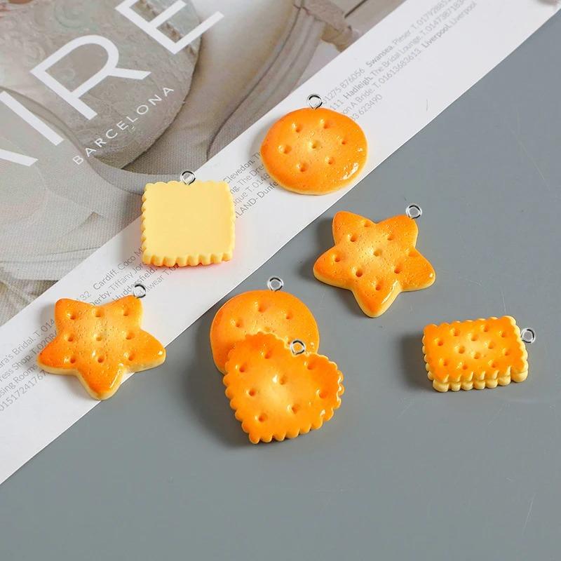 10pcs Simulated Cookies Charms Pendant Resin Food Charms For Jewelry Making Accessories DIY Earrings Necklace Keychain