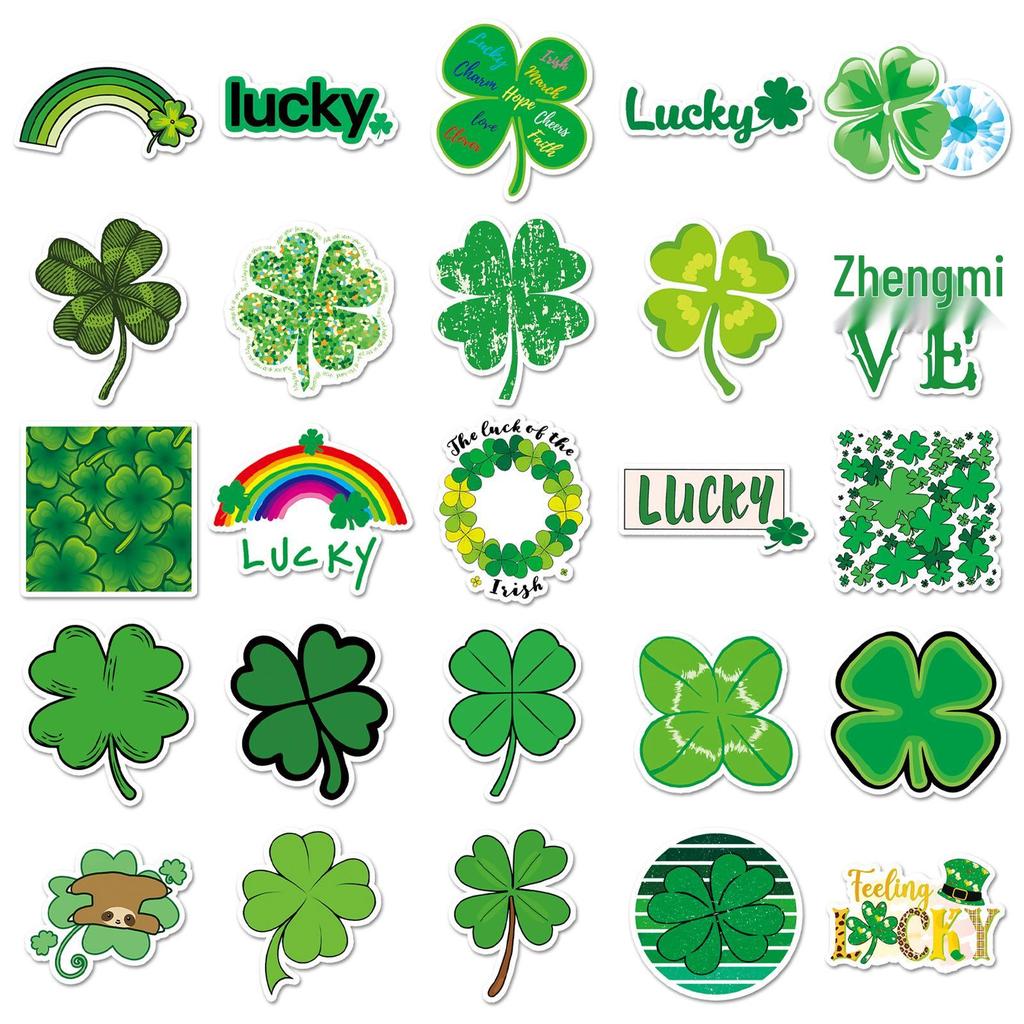 50 Four-Leaf Clover Waterproof Stickers for Suitcases & Laptops - Creative & Trendy Travel Decoration