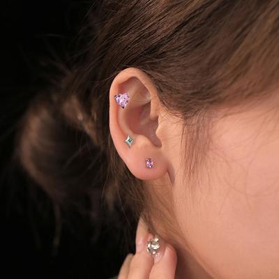 Color Zircon Love Screw Earrings Sweet And Cool Stacked Quadrangram Earbone Earrings Unique Small Geometric Oval Earrings