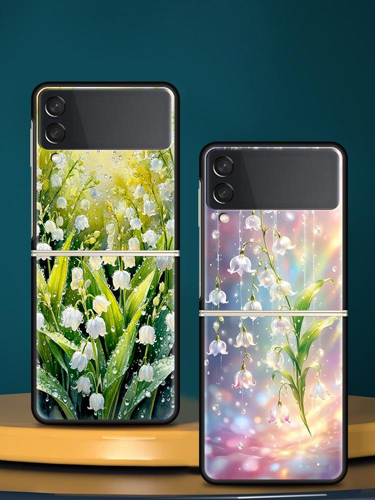 Maiglöckchen Klar Floral Hart-PC Handyhülle Für Samsung Galaxy Z Flip 7 6 5 4 Schwarze Abdeckung Für Galaxy Z Flip3 Faltbare Tasche