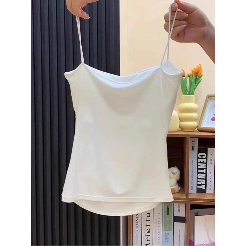 Elegant White Camisole with Chest Pads - Women's Stylish Summer Top for Inner and Outer Wear