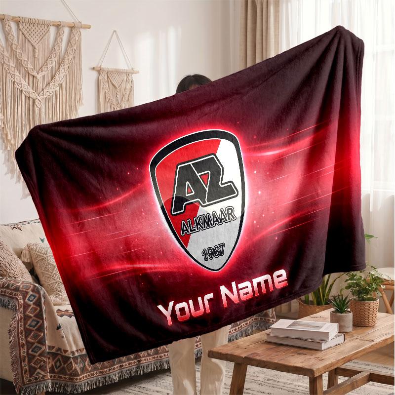 AZ Alkmaar Personalisierte Fleecedecke Mit Fußballlogo, Individueller Name Text Weich Warm Heimdecke