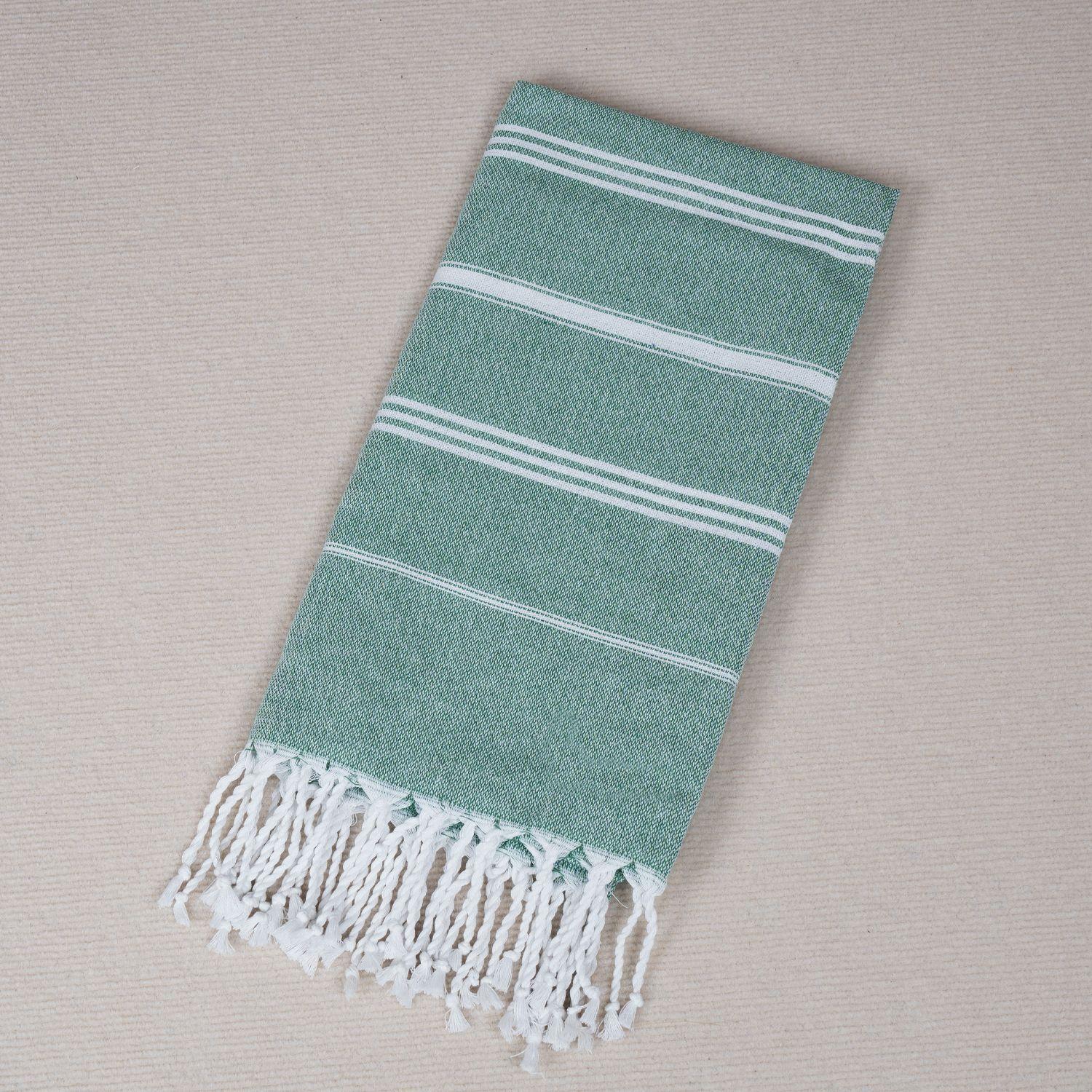 Turkish Tassel Summer Beach Towel Yarn-Dyed Shawl Quick-Dry Striped Polyester Cotton Water-Absorbent Large Outdoor 100*180cm&300 - 499 GSM зелёный