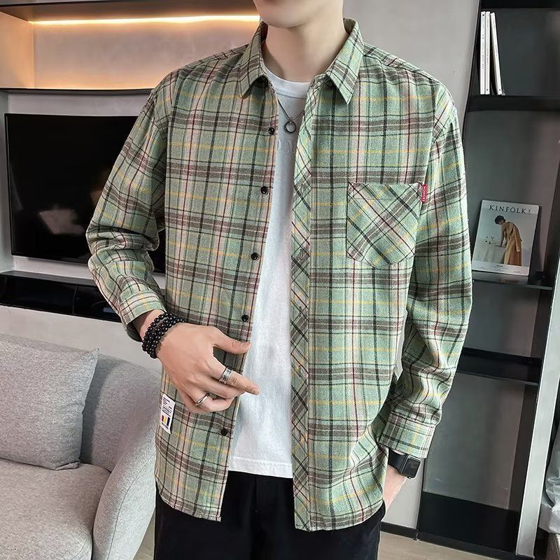 Męska koszula flanelowa w kratę z krótkim rękawem - Europejski i Amerykański styl casual