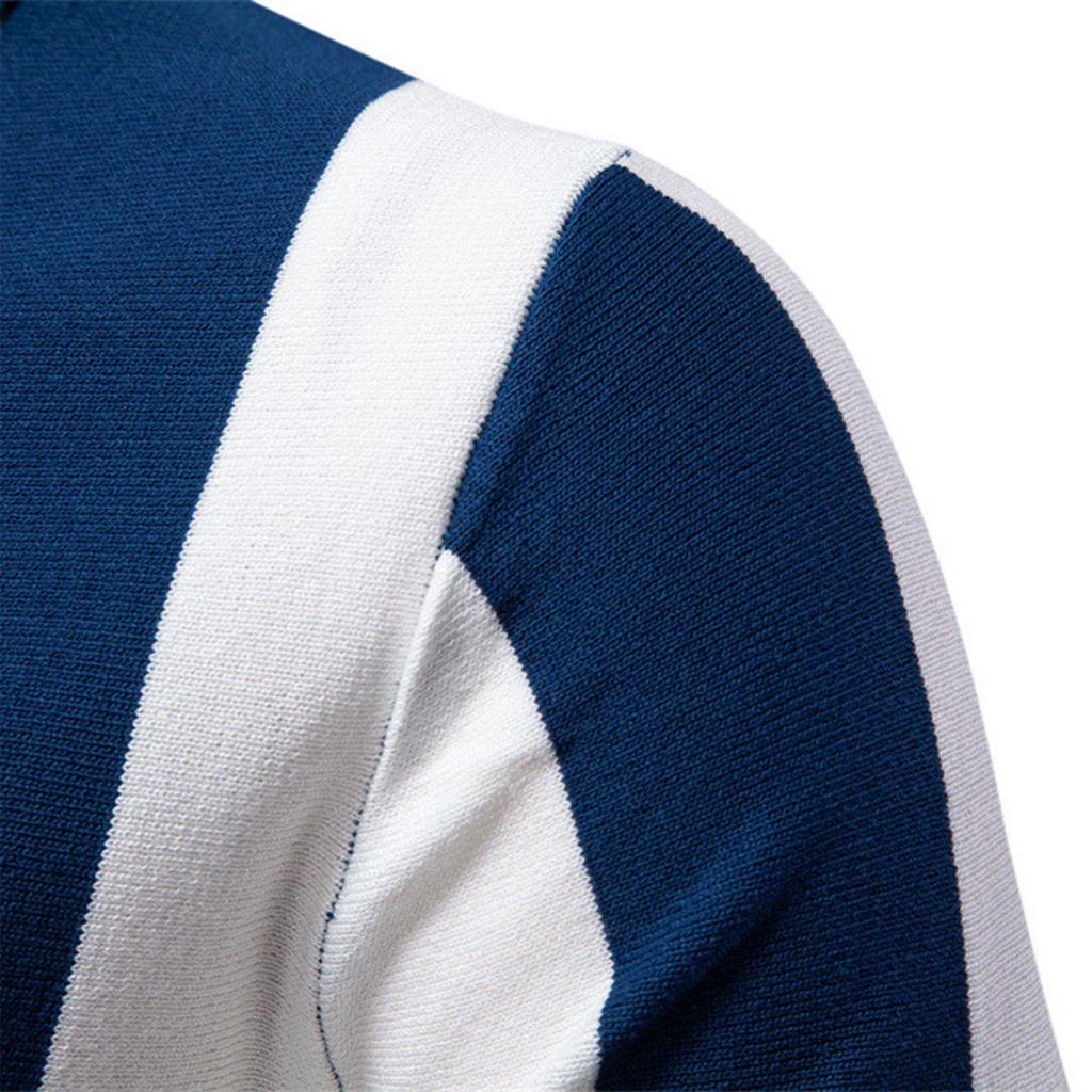 Men's Summer Stripe Knitted Zipper Lapel Short Sleeve Top Men's Casual Fashion Shirt