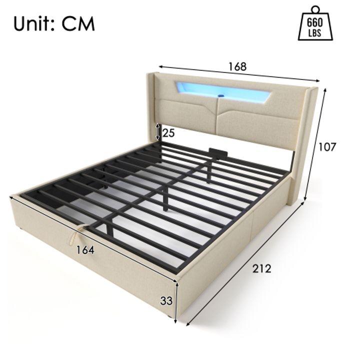 Lit junior 160x200 - Recharge USB Type C - Éclairage LED - Matelas inclus - Sommier à lattes