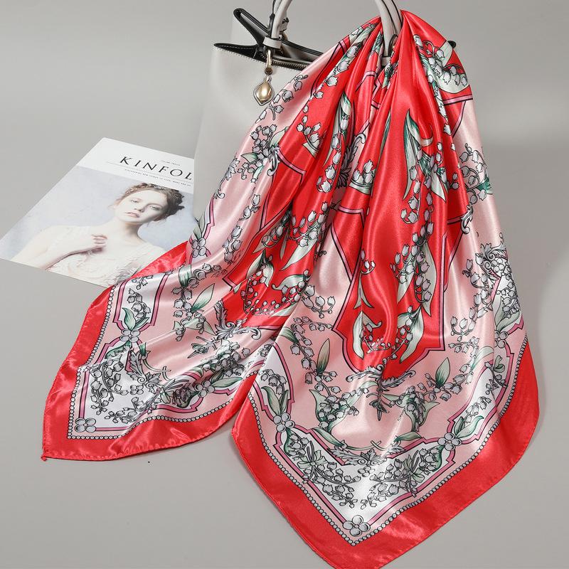 Small silk scarf women's large square scarf yarn scarf spring, autumn and winter matching shirt middle-aged mother square 91 × 91 thin scarf