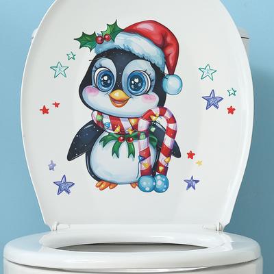Cartoon Penguin Santa Hat Star Toilet with Bathroom Toilet Home Decoration Stickers