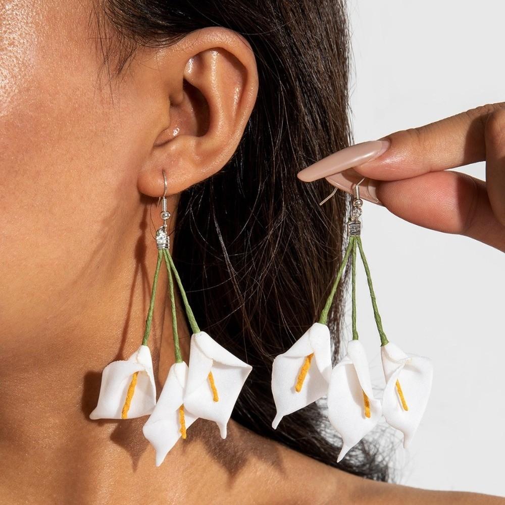 Fashion Colorful Calla Eardrops Simple Bohemian Long Flower Earrings Vintage Long Fashion Jewelry Women