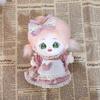 Niannyyhouse 20cm Plush Clothes Checkered Maid Outfit Headwear Apron Dress Dress-Up Cotton Doll Accessories (Pink)