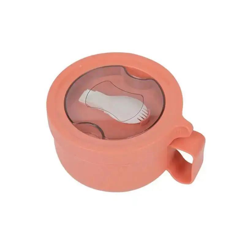 Balde de isolamento de alimentos de aço inoxidável de 450 ml, talheres dobráveis portáteis, lancheira de colarinho branco para estudantes, selada e à prova de vazamentos