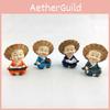 4pcs Cute Straw Hat Little Monk Mini Ornament Set For Office Or Shelf Decoration