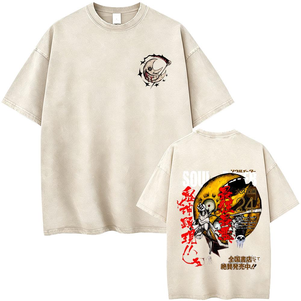 Washed Vintage Anime Soul Eater Black Star Graphic Tshirt Mens Retro Manga T Shirt Men Women Fashion Casual Oversized Tshirts