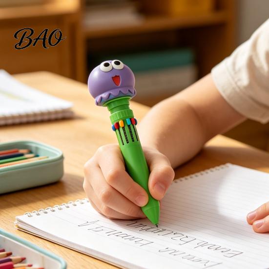 Student Prizes for Classroom 10 in 1 Cartoon Ballpoint Pen, Multicolor Press Retractable Pens, Pens Students Smooth Writing Stationery Supplies School