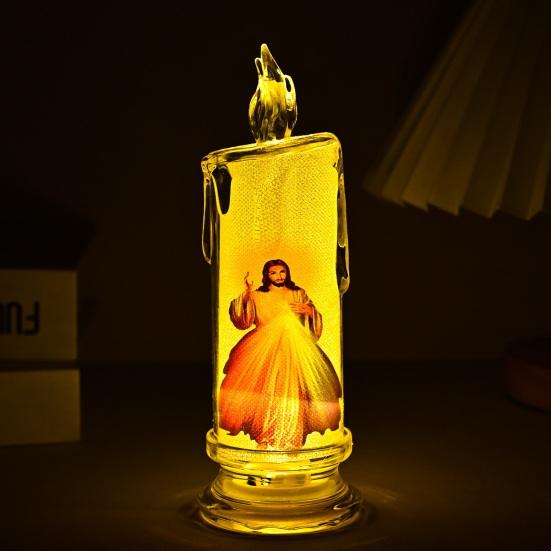 1/4Pcs LED Prayer Flameless Candle Holy Family Jesus Joseph Virgin Mary Battery Operated Devotional Prayer Candle Religious Decoration Christian Gift