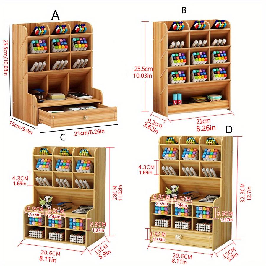 1pc A/B/C/D style Wooden Desk Organiser DIY pen container, Multiple grids Large Capacity Stationery Storage Pen Holder for Home,Office,School.
