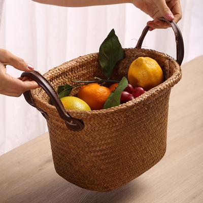 Nordischer handgewebter Seegras-Aufbewahrungskorb Schreibtisch-Organizer Snack Wäsche Bambus gewebt Kreative Heimdekoration Mehrzweckkorb