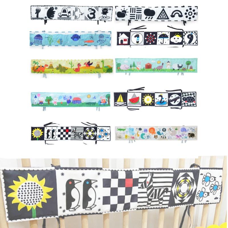 Nowa Dwustronna Czarno-Biała Książeczka-Ochraniacz do Łóżeczka Dziecięcego z Odporną na Rozdarcia Zabawką 3D do Wczesnej Edukacji i Urządzeniem Dźwiękowym