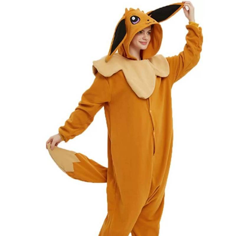 Fleece Cartoon Eevee Sleep Suit With Long Sleeves Home Halloween Costume