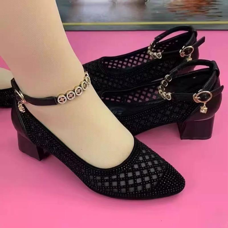 Shoes Versatile Dance Women's Shoes Summer Soft Sole Non-slip Mesh Hollowed Thick Heel Comfortable New Sandals Women