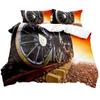 Steam Locomotive, Old-Fashioned, Shabby Train, Transportation, Digital Printing, Three-Piece Bed Sheet