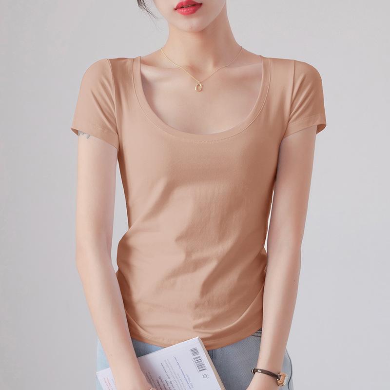 Women's Slim Fit White Cotton Short Sleeve T-Shirt - Round Neck, Summer/Spring Style
