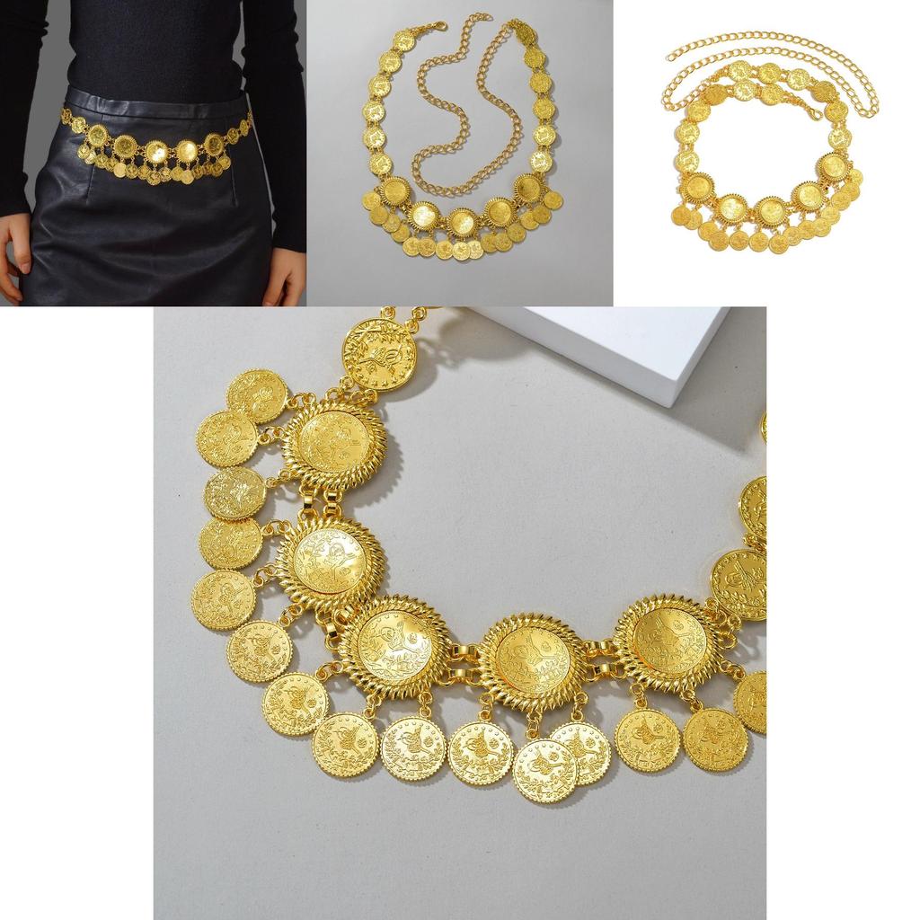 Gold Metal Coin Tassel Waist Chain For Women With Geometric Design Summer Accessory