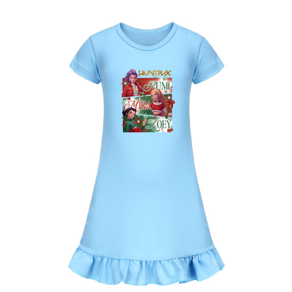 5181 Kinder Mädchen Weihnachten Neujahr Mira Zoey Rumi Bedrucktes Rüschen Kurzarm Freizeitkleid