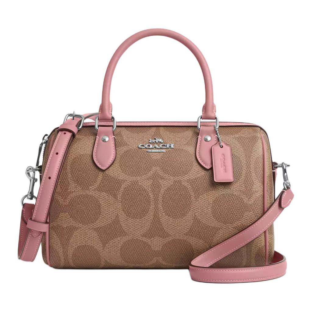 COACH RowanSATCHEL Signature Coated Canvas Crossbody Handbag Medium Women's Pink Brown CCD76-SVYGG