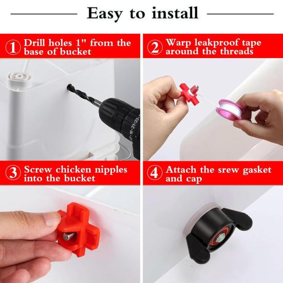 12 Pcs Horizontal Chicken Waterer Nipples with Drill Bits Automatic Leakproof Poultry Watering System for Chickens Duck Quail