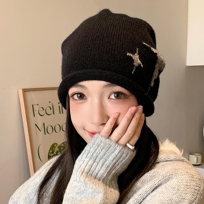 

Зимняя шапка-бини, шарф, комплект, женская теплая вязаная шапка, женская теплая толстая меховая подкладка, женская балаклава, маска, шапки-помпон для женщин One size чёрный