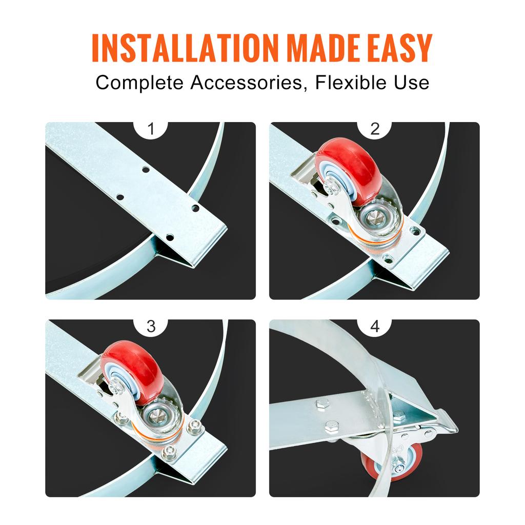 SucceBuy 55 Gal Swivel Drum Dolly Heavy Duty Bucket Cart with 4/5/8 Rotating Casters Wheels Anti-Tipping for Workshops Warehous