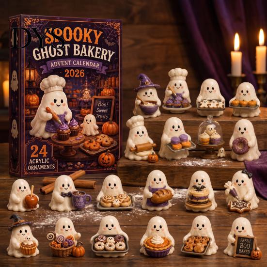 Halloween Advent Calendar Calendar, 24-Day Acrylic Ghost Figure Countdown Set to with Diverse Themes, Cute Desk Decor, Collectible Holiday Gift