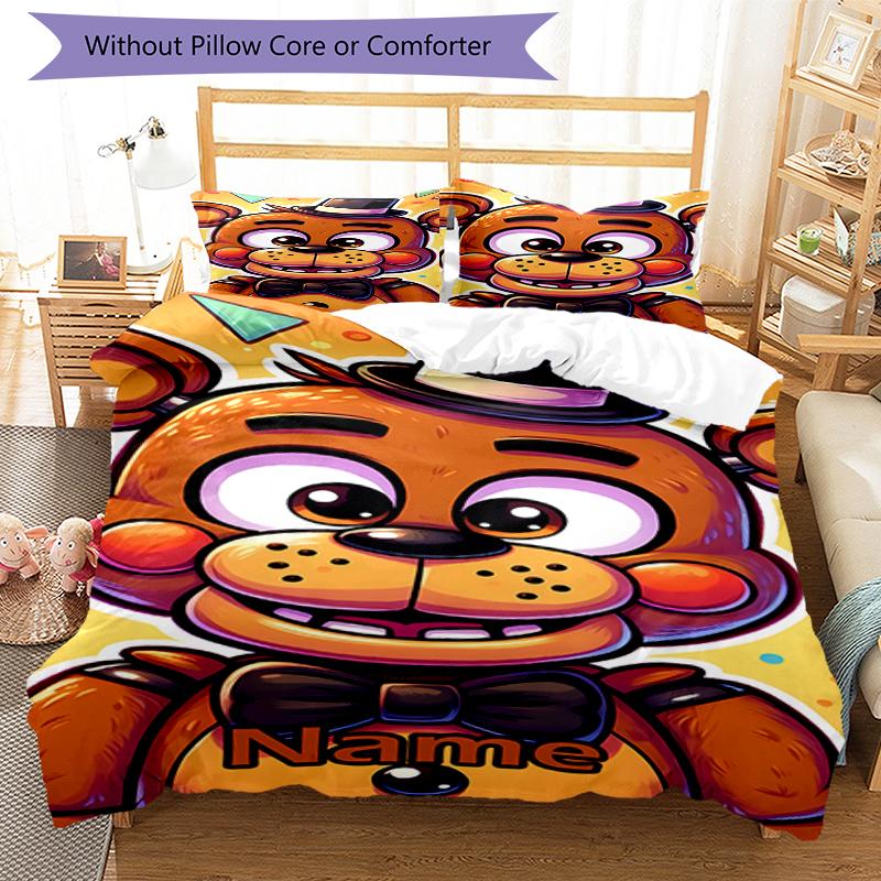 3pcs Custom Name Five Nights At Freddy's Bedding Set Duvet Cover Closure Includes 1 Duvet Cover & 2 Pillowcases, Soft and Comfortable for All Seasons.