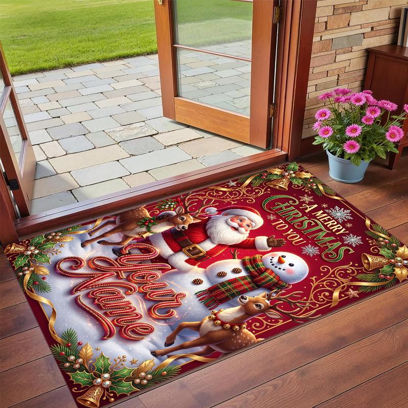 Christmas Custom Name Printed Square Area Rug Soft Non Slip Floor Carpet For Bedroom Holiday Gift