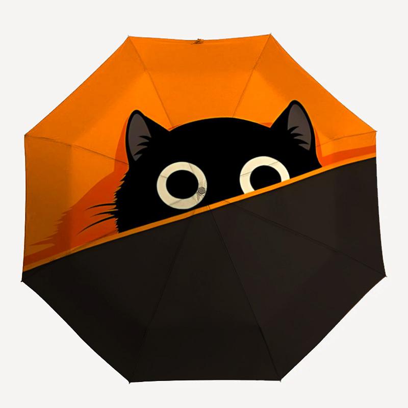 

1pc Pocket Cat Automatic Umbrella - 8-Rib Portable Folding Black Iron Frame for Outdoor, Beach, Travel, Beach Umbrella,024