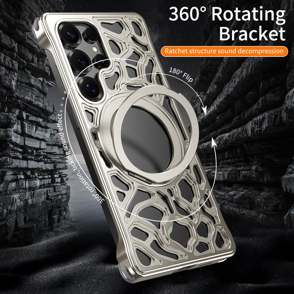 For Samsung Galaxy S25 Ultra Case Alloy Metal Borderless Back Cover with Magnetic Kickstand