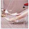 White Flower Lace Crystal Open Toe Sandals for Women, Pointed Wedding Shoes, Fashionable Party Casual High-heeled Sandals