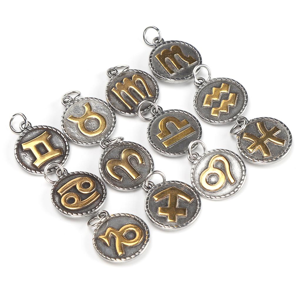 12Pcs Constellations Pendant Stainless Steel Round Shape Decoration DIY Jewelry Supplies