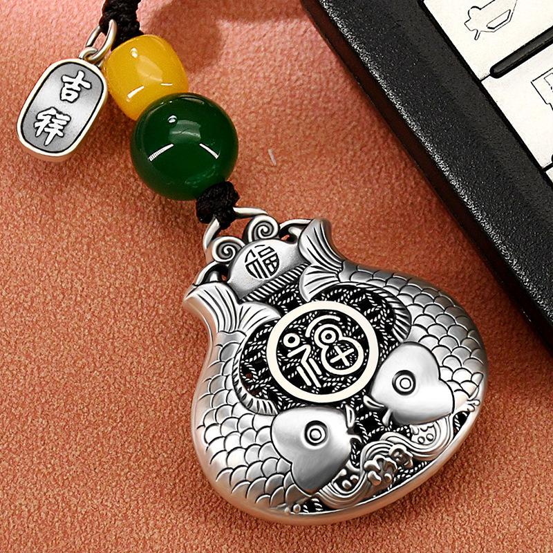 

Necklace Retro Fortune Characters Koi Fish Lucky Bag Pisces Antique Gift Pendant 50CM(Necklace Size)
