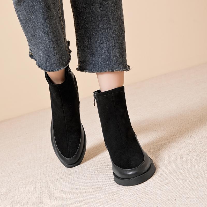 Women's Short Boots Genuine Leather Chunky Heel High Heel Boots Female Large Size Pointed Toe Women Ankle Boots