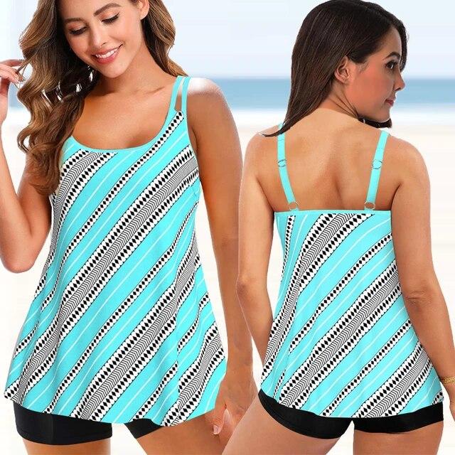 Neue Damenmode Sexy Plus Size Zweiteiler Persönlichkeit Print Camisole Badeanzug mit Rock Lady Badeanzug Bademode Bachwear
