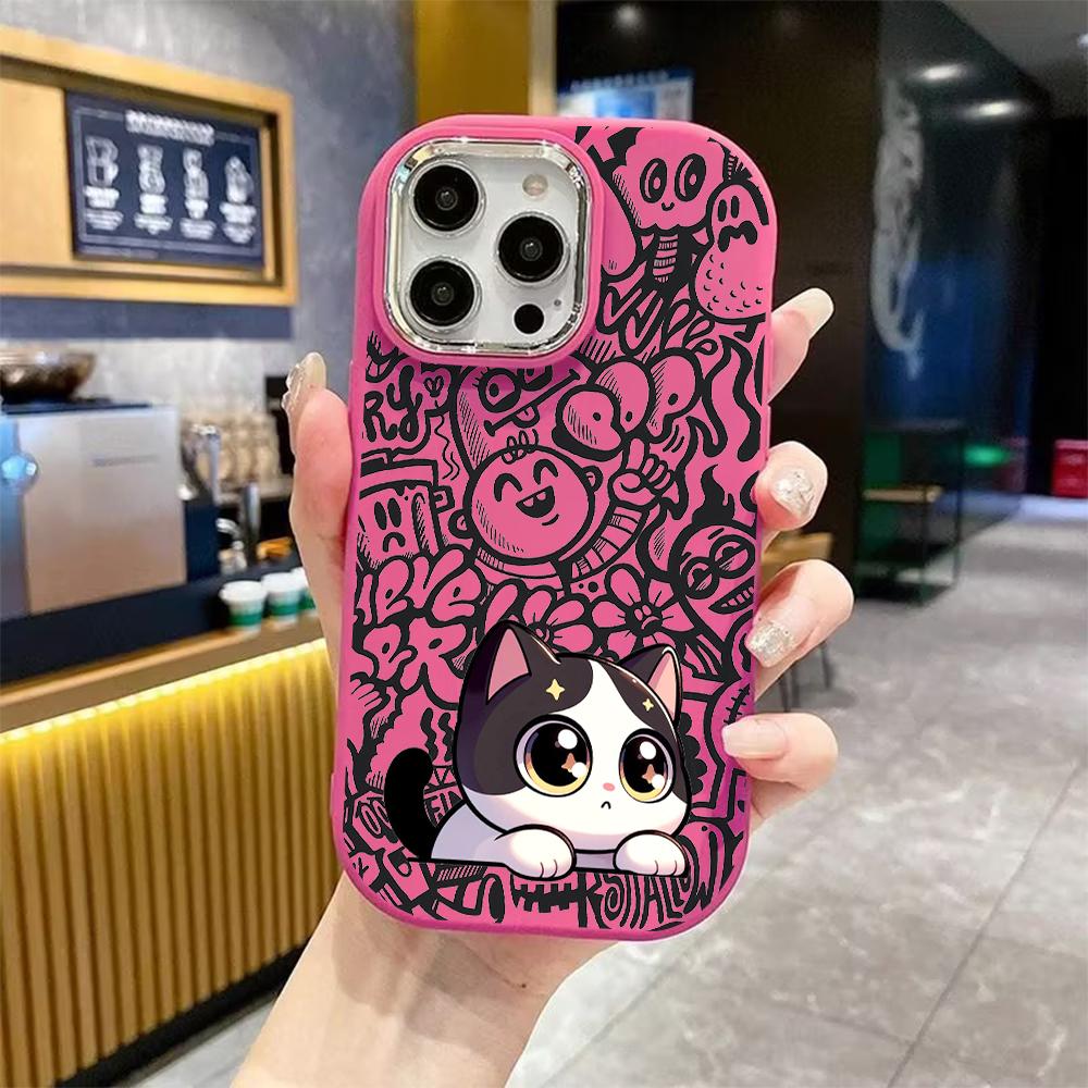 Phone Case: 2D Flat Design Suitable for iPhone 18, 17, 16, 15, 14, 13 Pro Protective Case, Couple Style, Black and White Lazy Cat, Christmas and Hallo