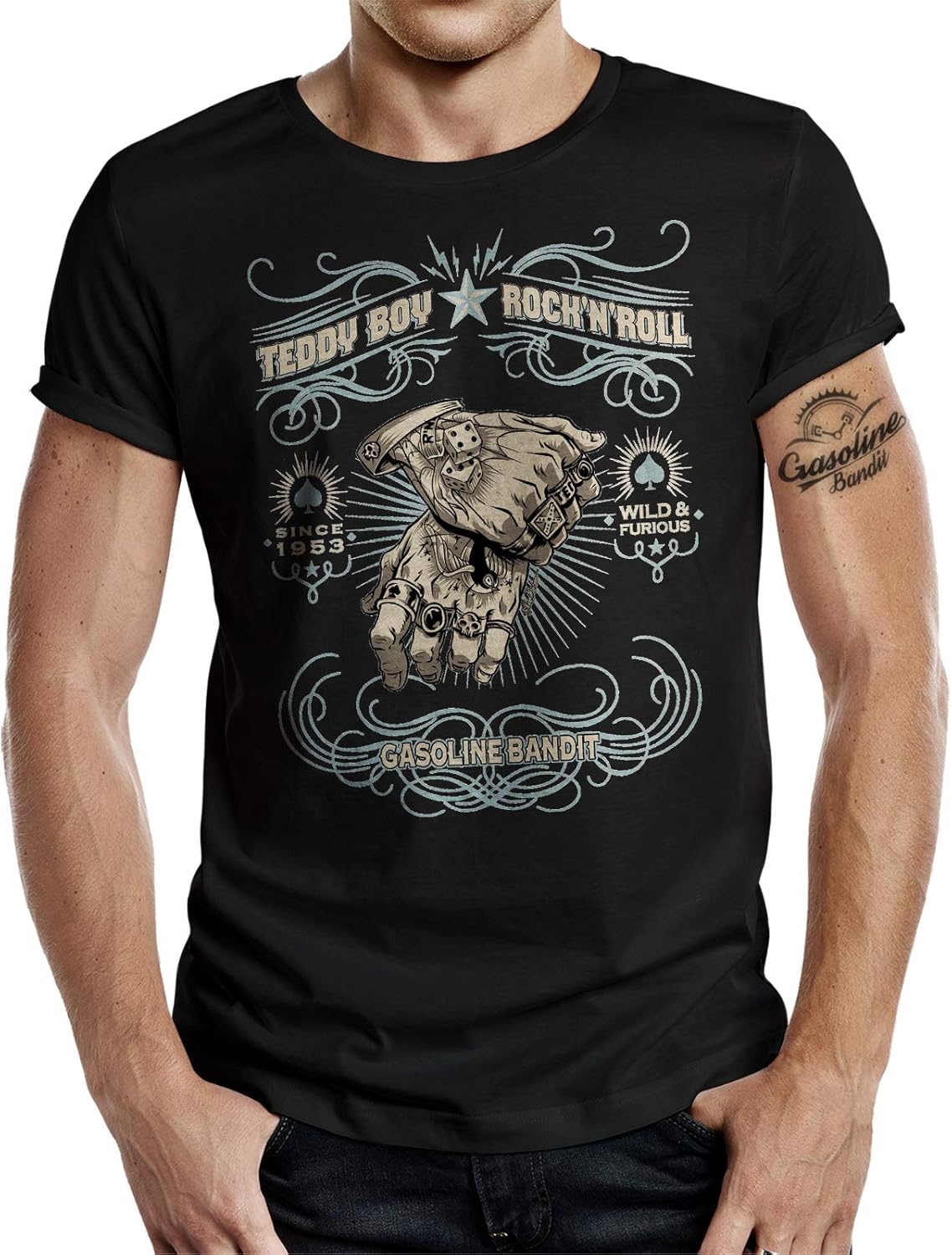 Rockabilly Oldschool Rockn Roll Teddy Boy T-Shirt 100% Cotton O-Neck Short Sleeve Summer Casual Mens T-shirt Size S-3XL S